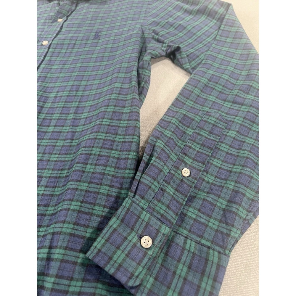 Polo Ralph Lauren Slim Fit Men's Medium Long Sleeve Button Up Green & Navy Plaid - Picture 5 of 8